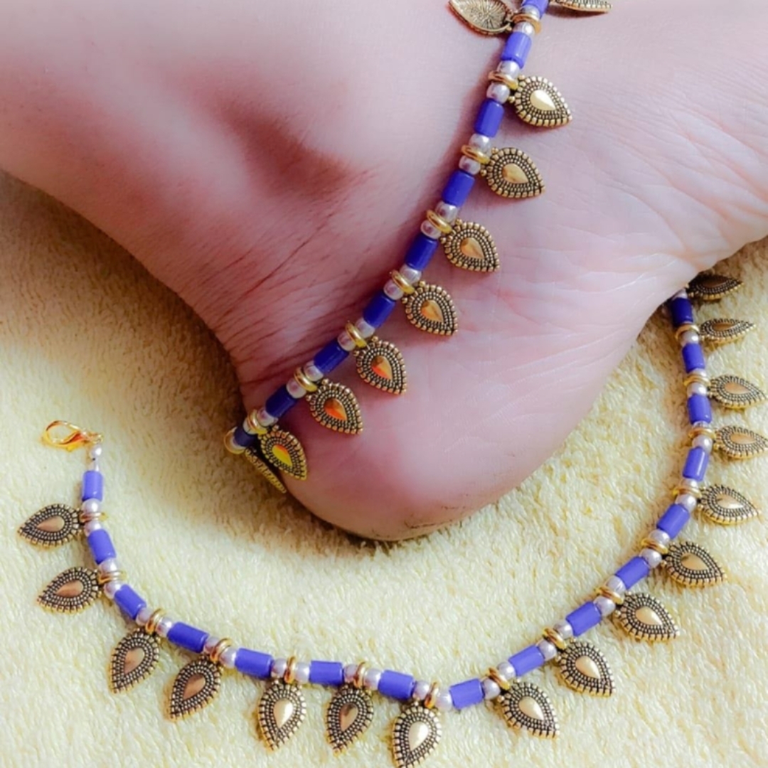 Oxidized gold plated blue Anklets