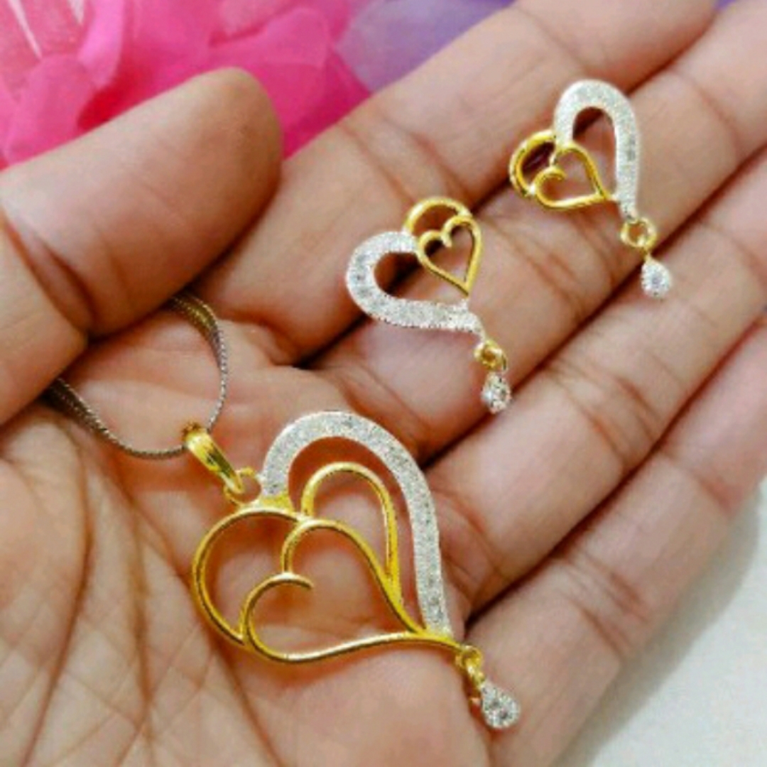 Double heart pendent earrings set