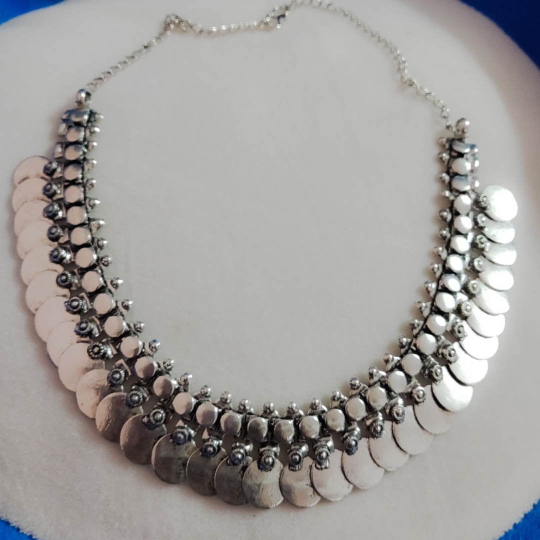 Oxidized coin necklace silver plated