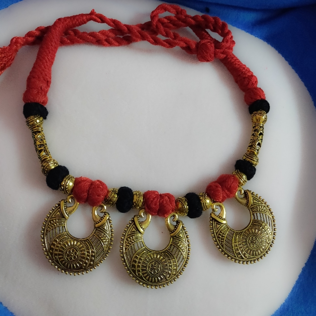 Gold Plated Red n black thread necklace