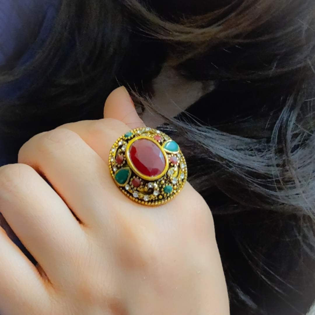 High quality stone jadau ring