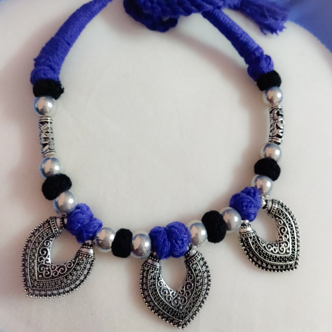 Oxidized Blue Black thread Necklace