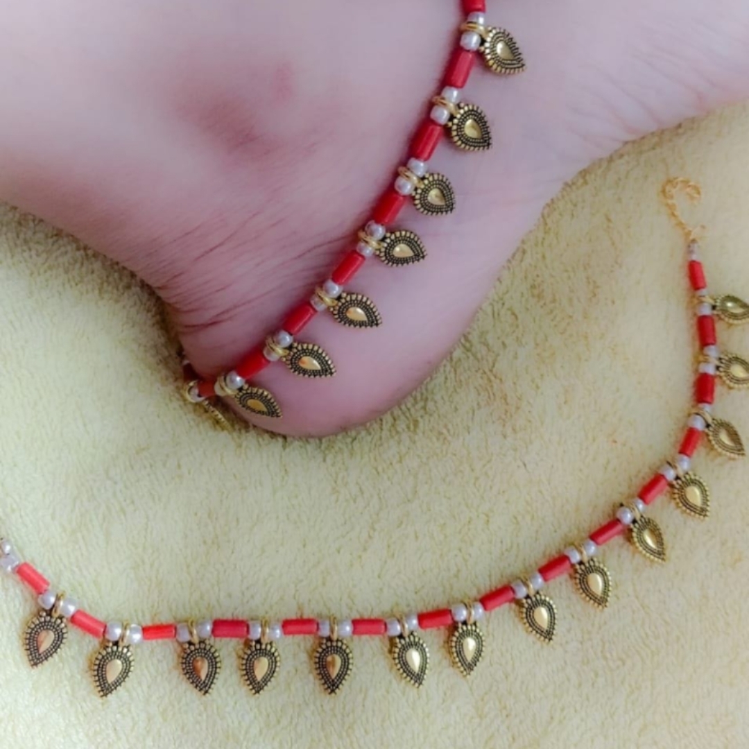 Red Oxidized gold plated red anklets