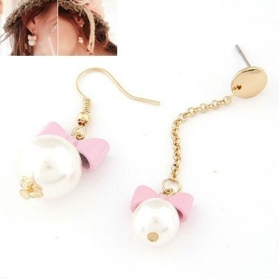 Ashiana fashionable Asymmetry pink bow and bow earring