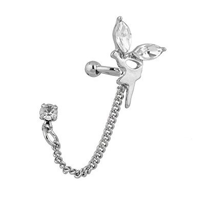 Ashiana elegant tinkerbell rhinestone ear cuff chain - silver