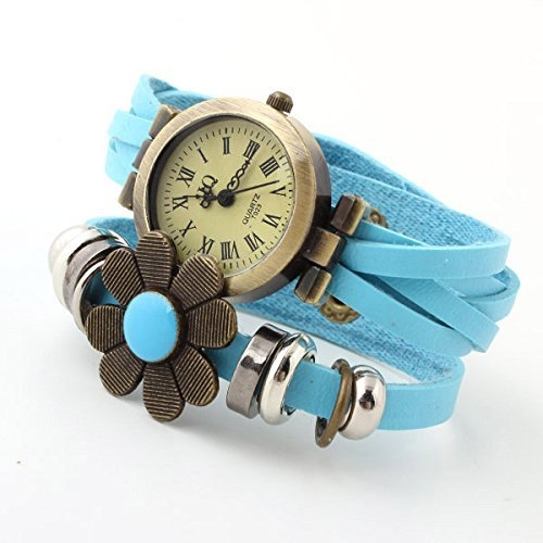 Ashiana stylish leather flower bracelet style watch - Light blue