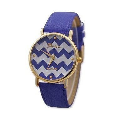 Ashiana Stylish Blue Waves pattern Leather Strap Bracelet Wrist Watch Unisex