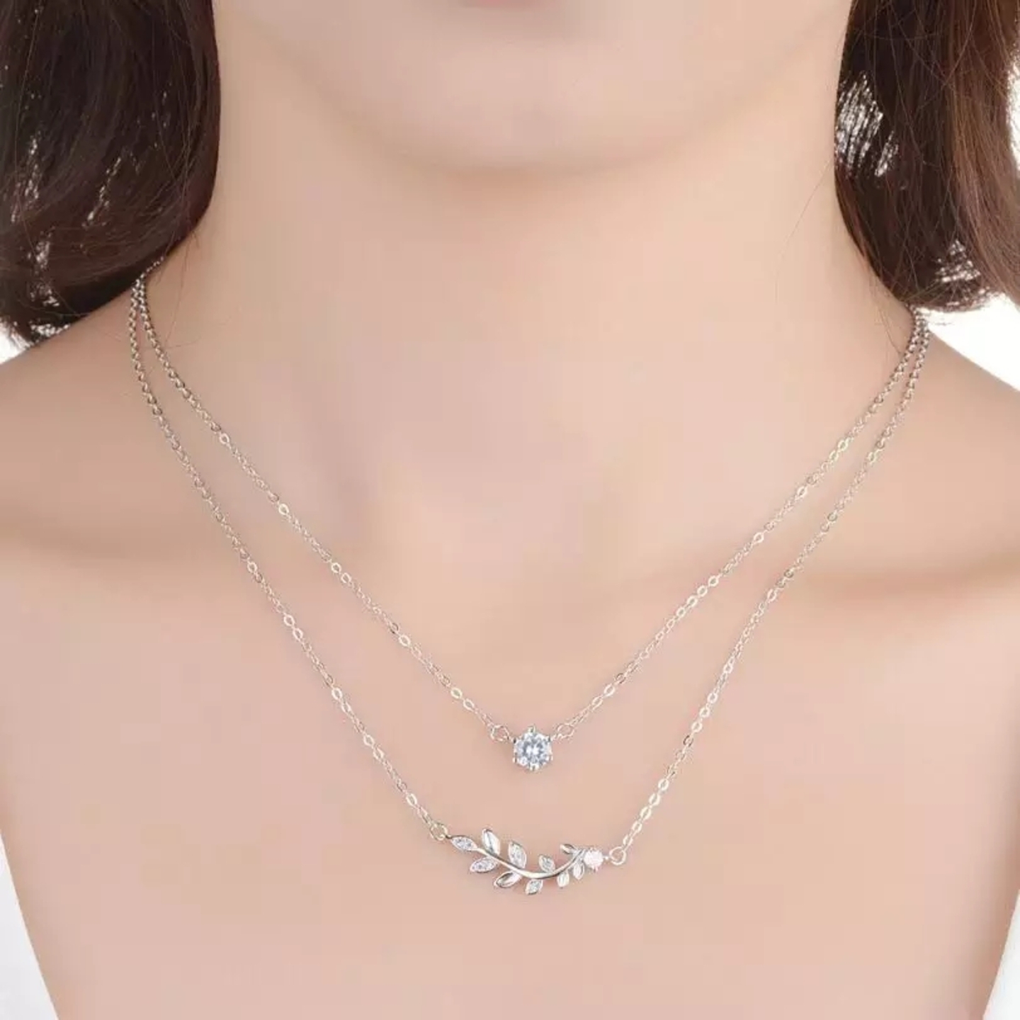 Sterling Silver Twin Layer Botanical Necklace