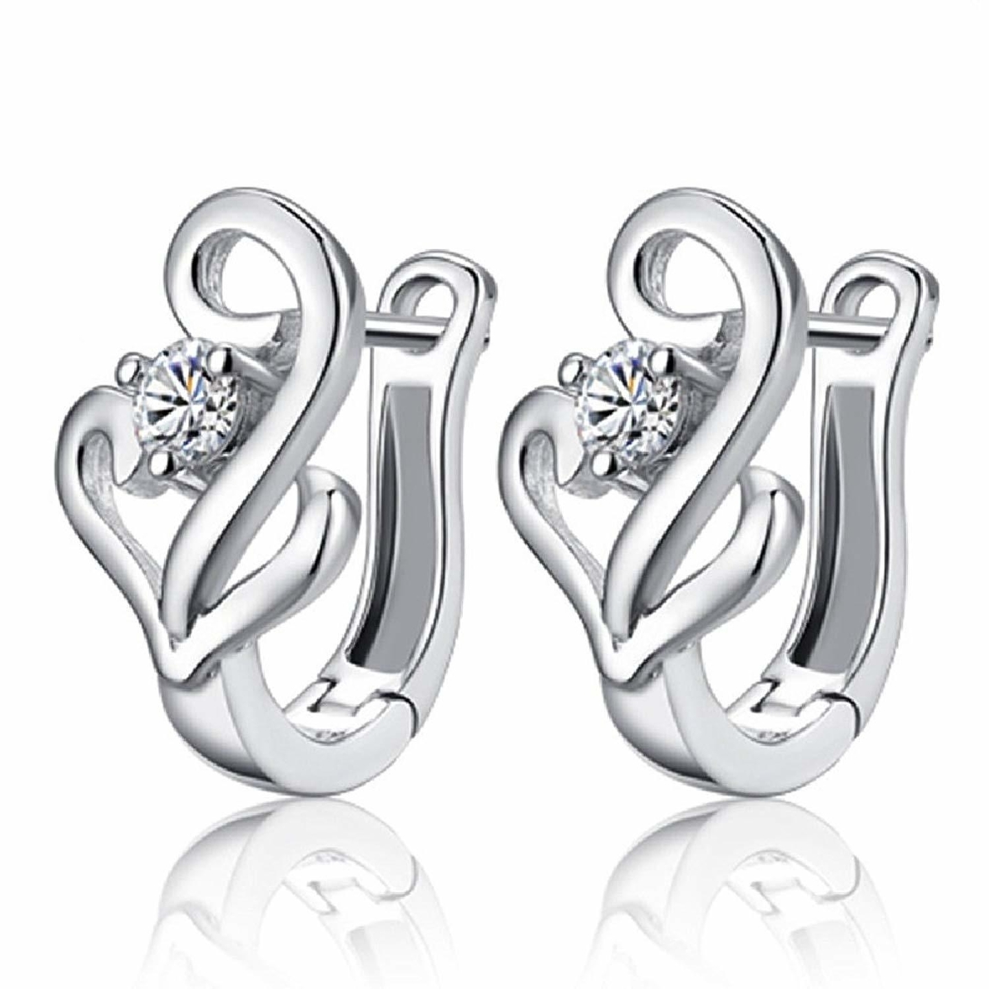Ashiana 925 Sterling-Silver and CZ Leaf Hoop Earring for Women Silver