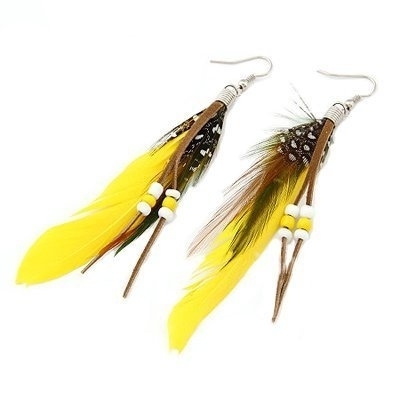 Ashiana Delicate Yellow Feather and beads tassel Earrings