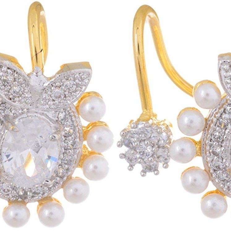Ashiana Designer American Diamond & Pearl Ear Clip Ear Cuff Earring