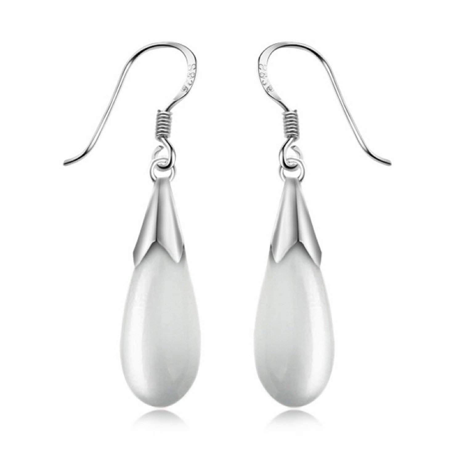 Ashiana 925 Sterling-Silver Water-drop Cats Eye Earrings for Women White