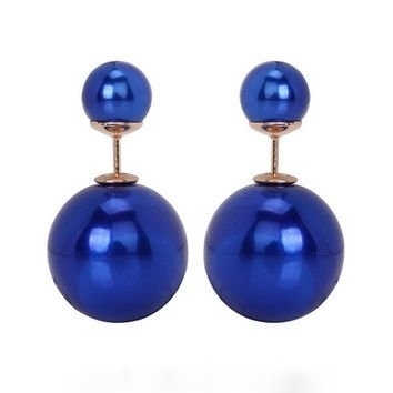 Ashiana Emma Watson inspired Double-Sided Pearl Stud earrings - Electric blue