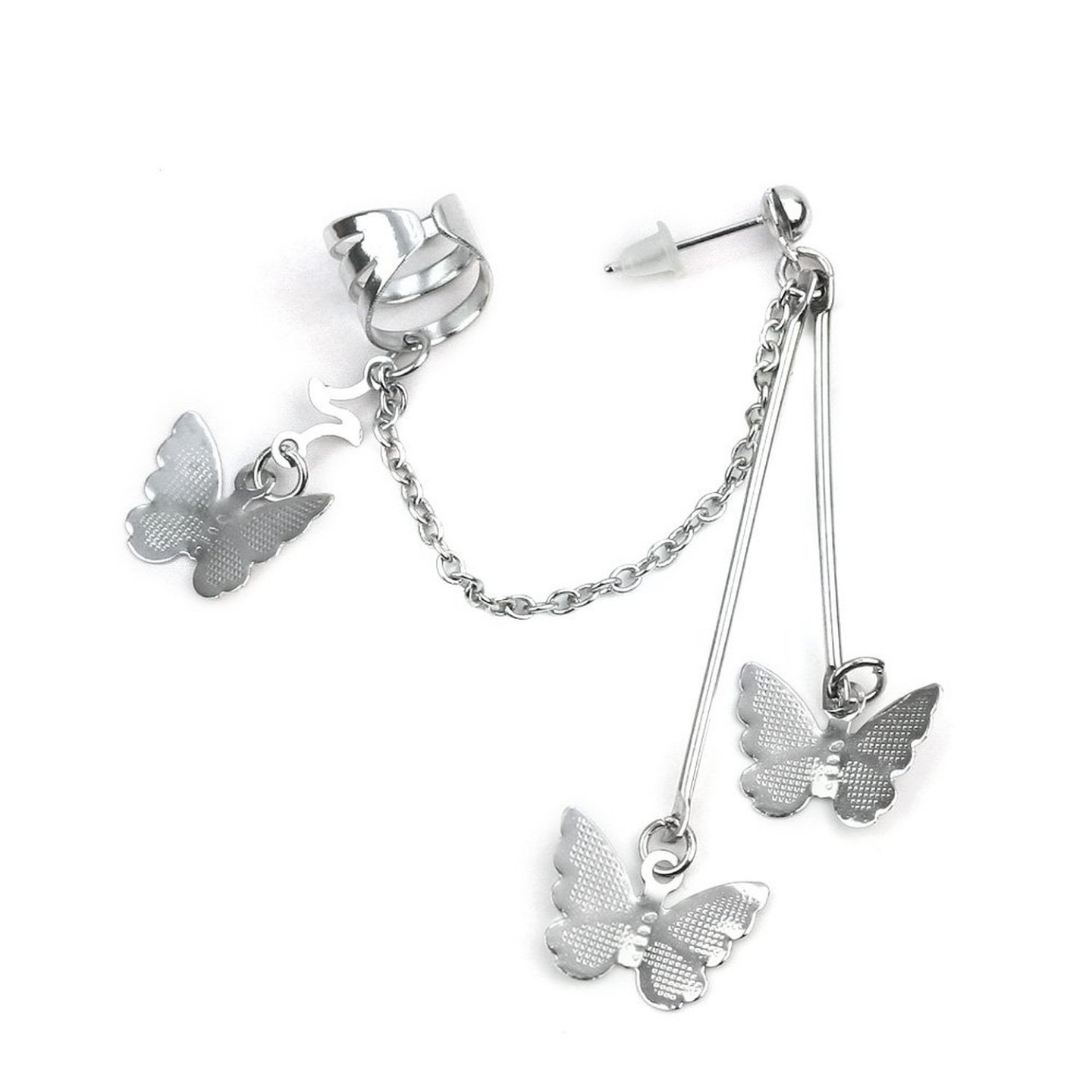 Beautiful Silver Butterfly Tassels Earring Clip Ear Cuff