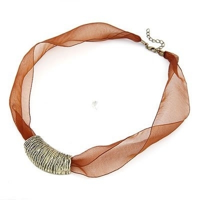 Ashiana brown lace and bronze pendant necklace