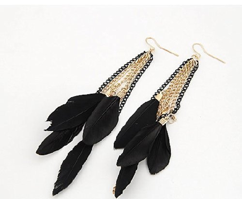 Ashiana Delicate black and gold Feather tassel Earring