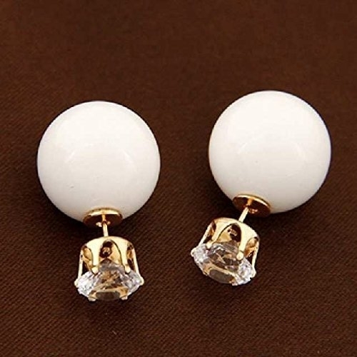 Ashiana Emma Watson inspired Double-Sided rhinestone Stud earrings - white
