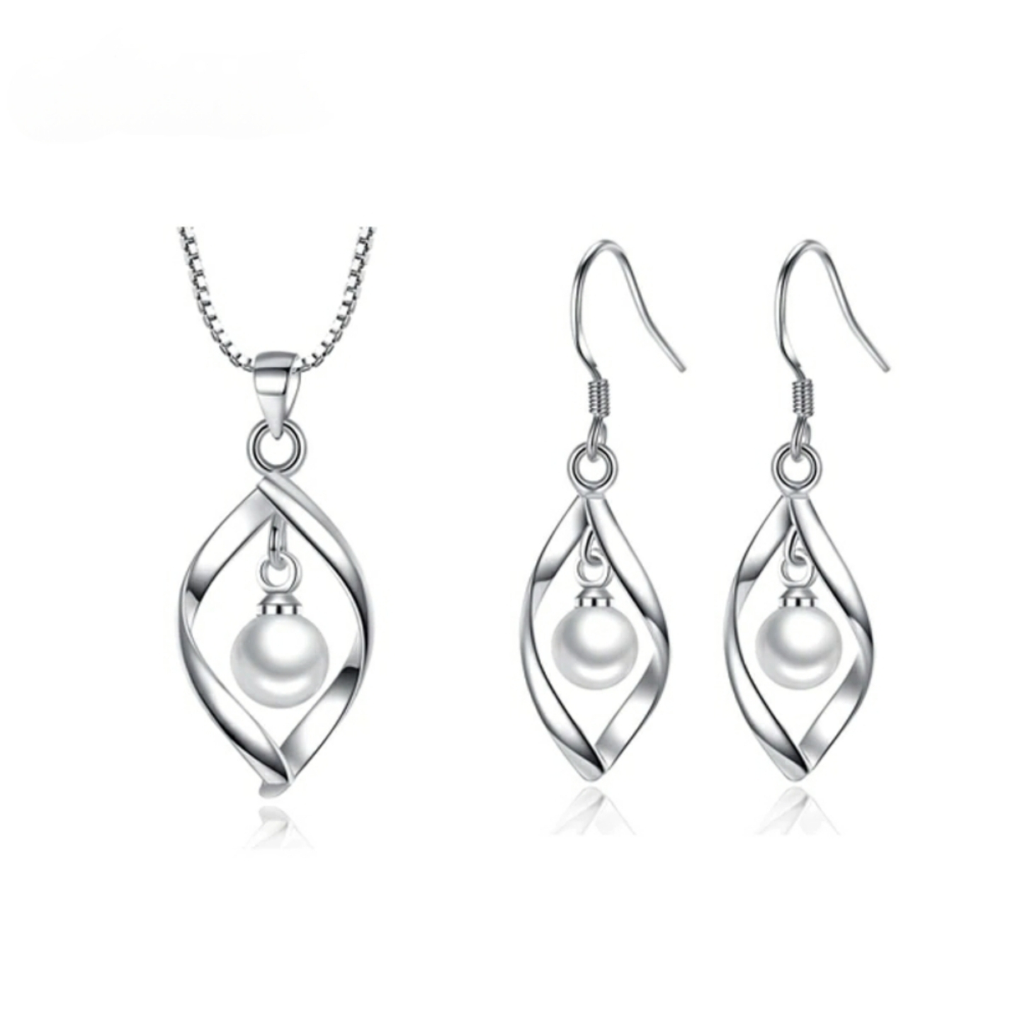 Sterling Silver Pearlescent Twist Necklace set