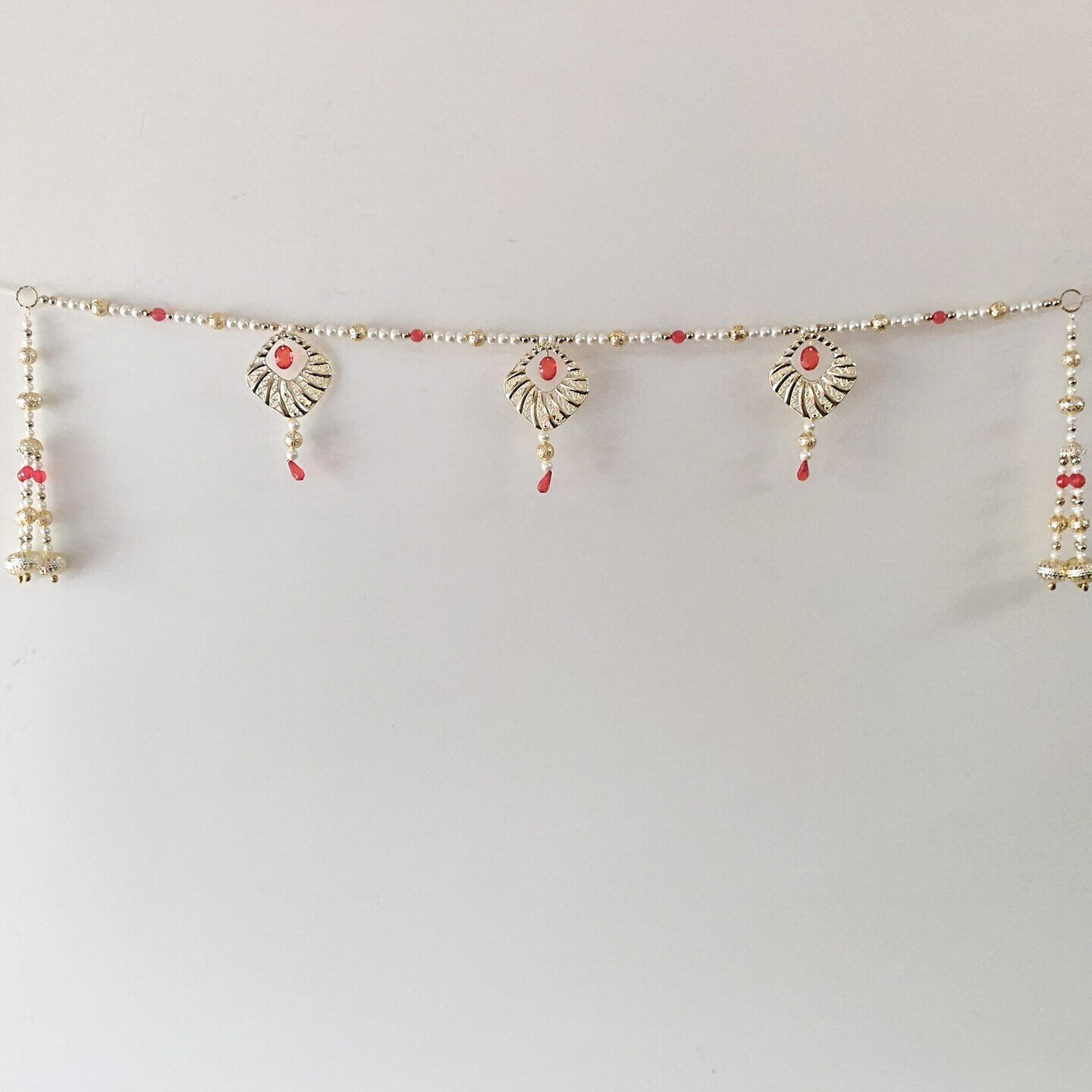 Graceful Red beads and Pearl Charm Toran with Festive Tassels Diwali Special