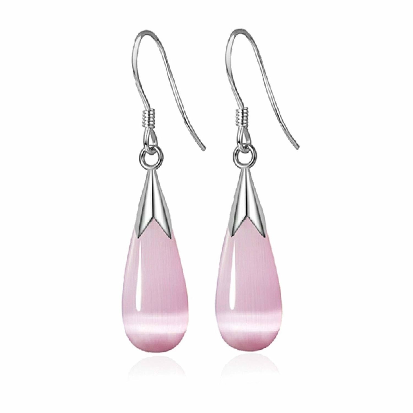 Ashiana 925 Sterling-Silver Water-drop Cats Eye Earrings for Women Pink