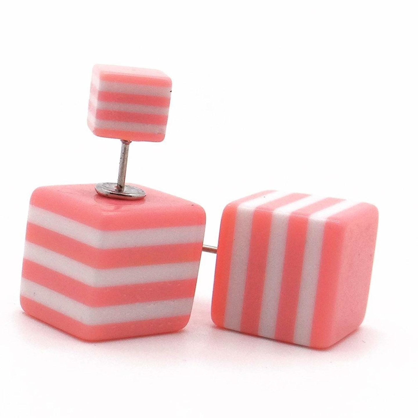 Ashiana Pink Stripes Cube double-side Earrings