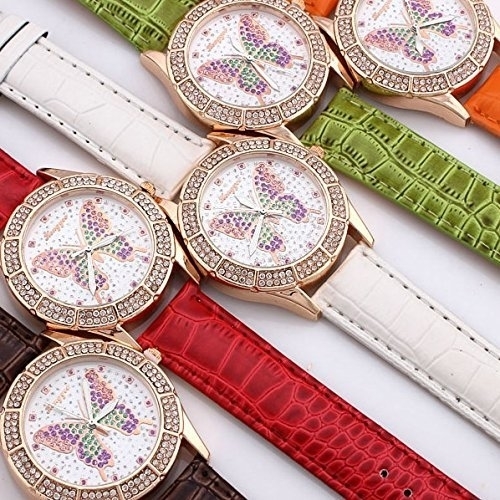 Ashiana Gorgeous rhinestone White butterfly bracelet watch