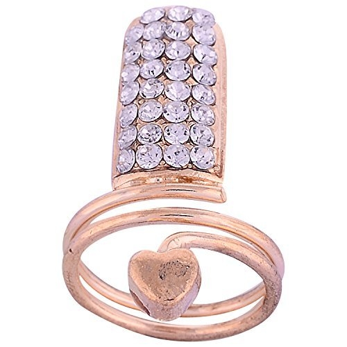 Ashiana Gold heart Rhinestone Studded Nail Ring Single Piece