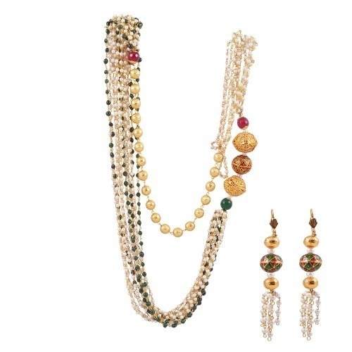 Ashiana Stunning Multi Strand Pearl And Semi-Precious Stones Chain Set