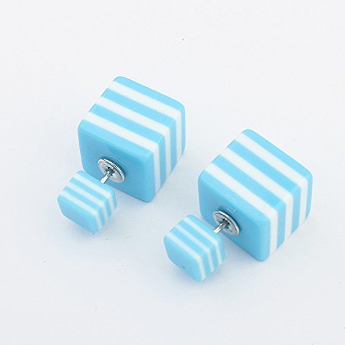 Ashiana Light Blue Stripes Cube double-side Earrings