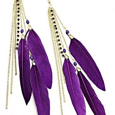 Ashiana Delicate Purple Feather and Rhinestone tassel Earrings