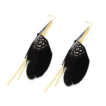 Ashiana Delicate Black Feather and gold tassel Earrings