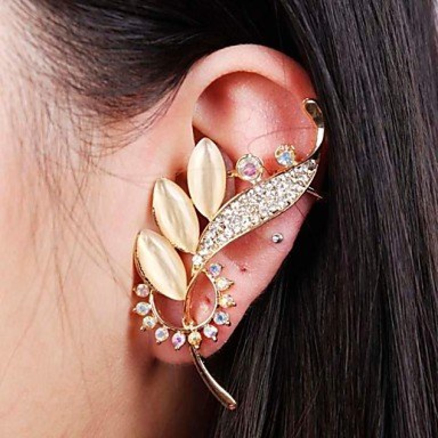 Exquisite opal rhinestone flower ear clip ear cuff (single)