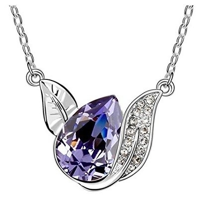 Ashiana Chic Crystal Leaf Style Necklace Violet