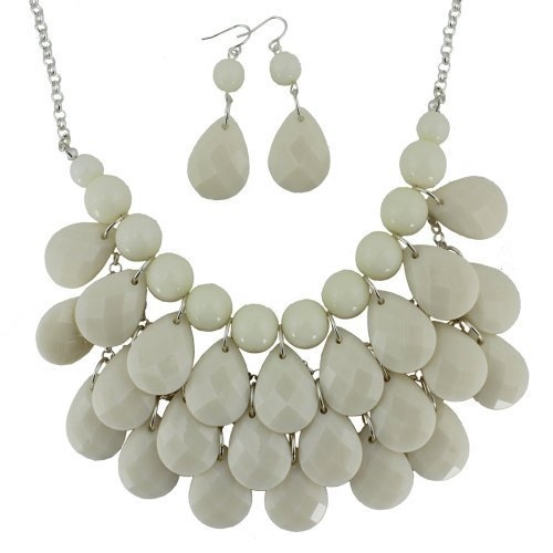 Ashiana Stylish Multi layer White drop necklace set