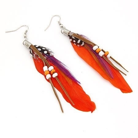 Ashiana Delicate Orange Feather and beads tassel Earrings