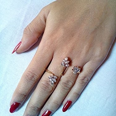 Ashiana Exclusive Ethnic American diamond double finger adjustable finger ring leaf d2
