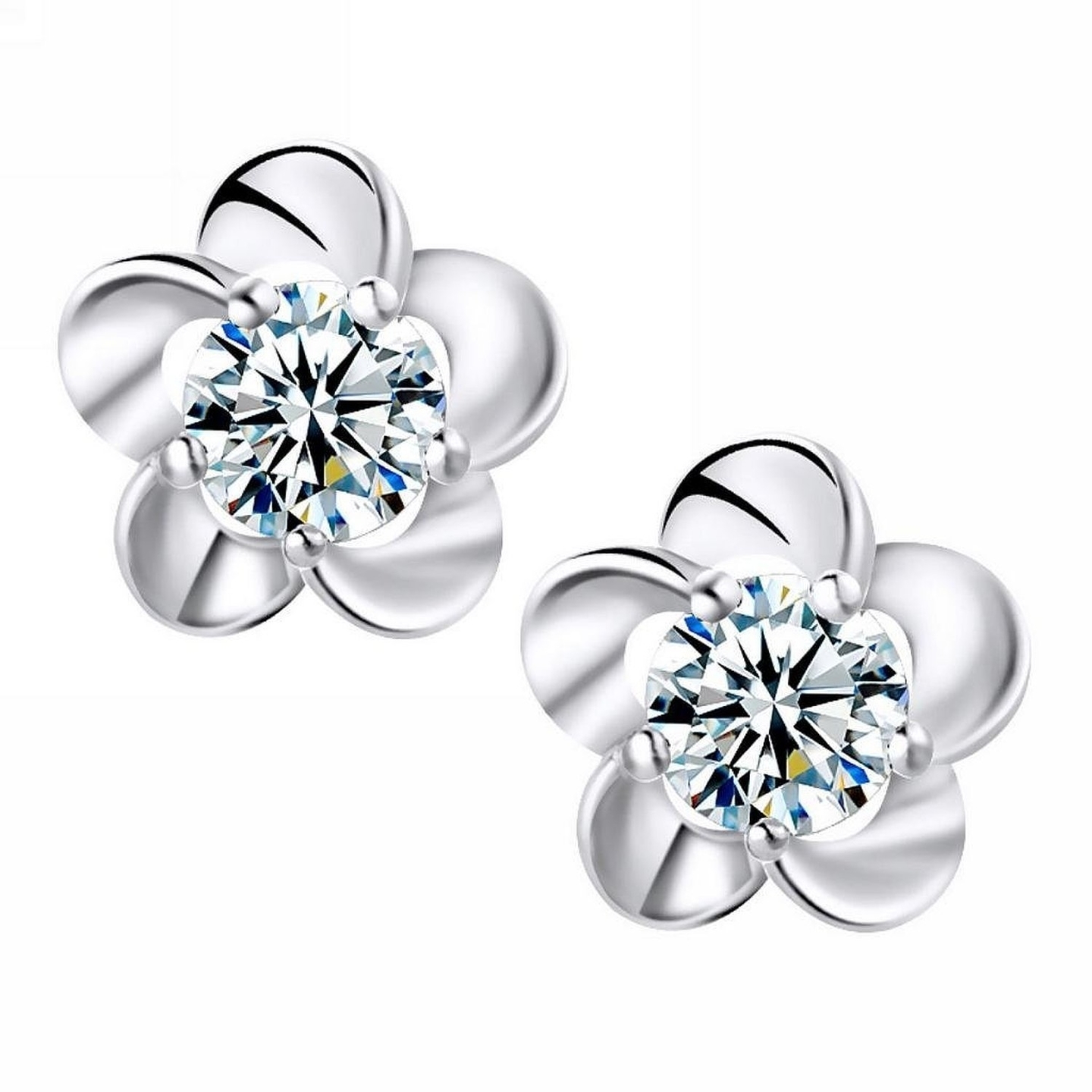 Ashiana 925 Sterling-Silver and CZ Plum Blossom Stud Earring for Women Silver