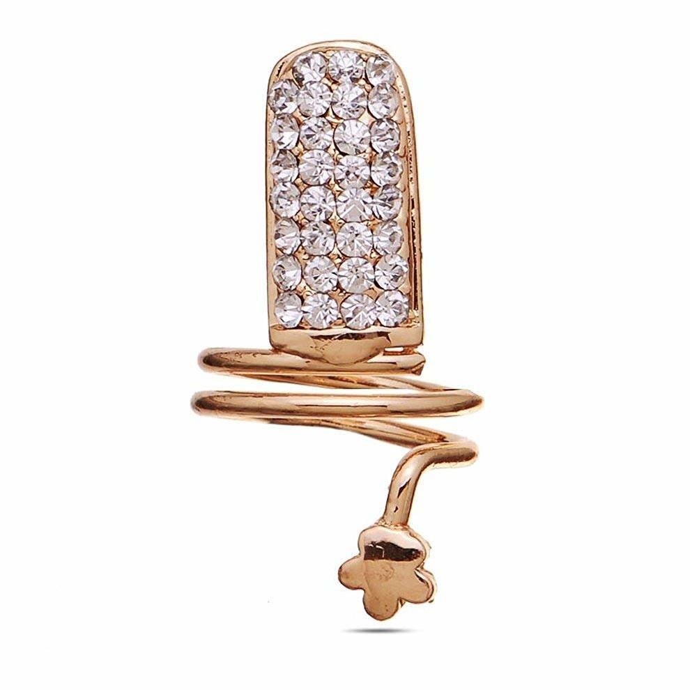 Ashiana Gold Daisy Flower Rhinestone Studded Nail Ring Single Piece
