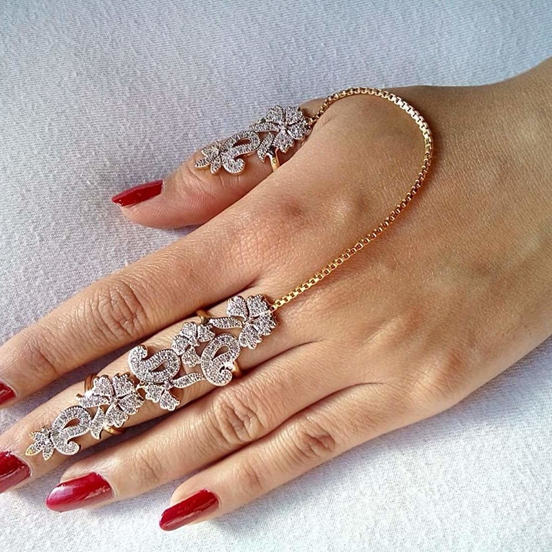 Ethnic American Diamond Two Finger Adjustable Finger Ring d6
