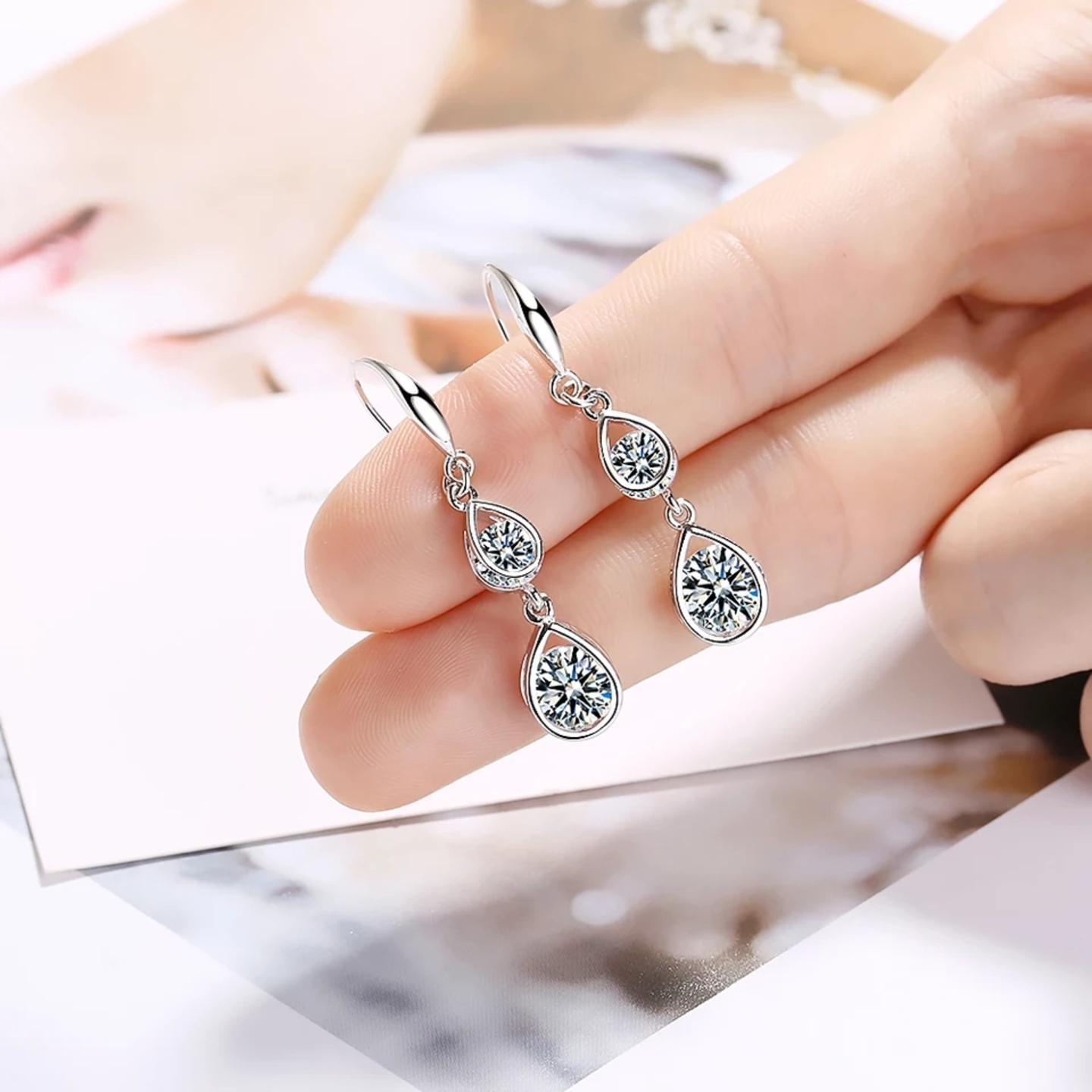 Sterling Silver Double Dazzle Drops Earrings