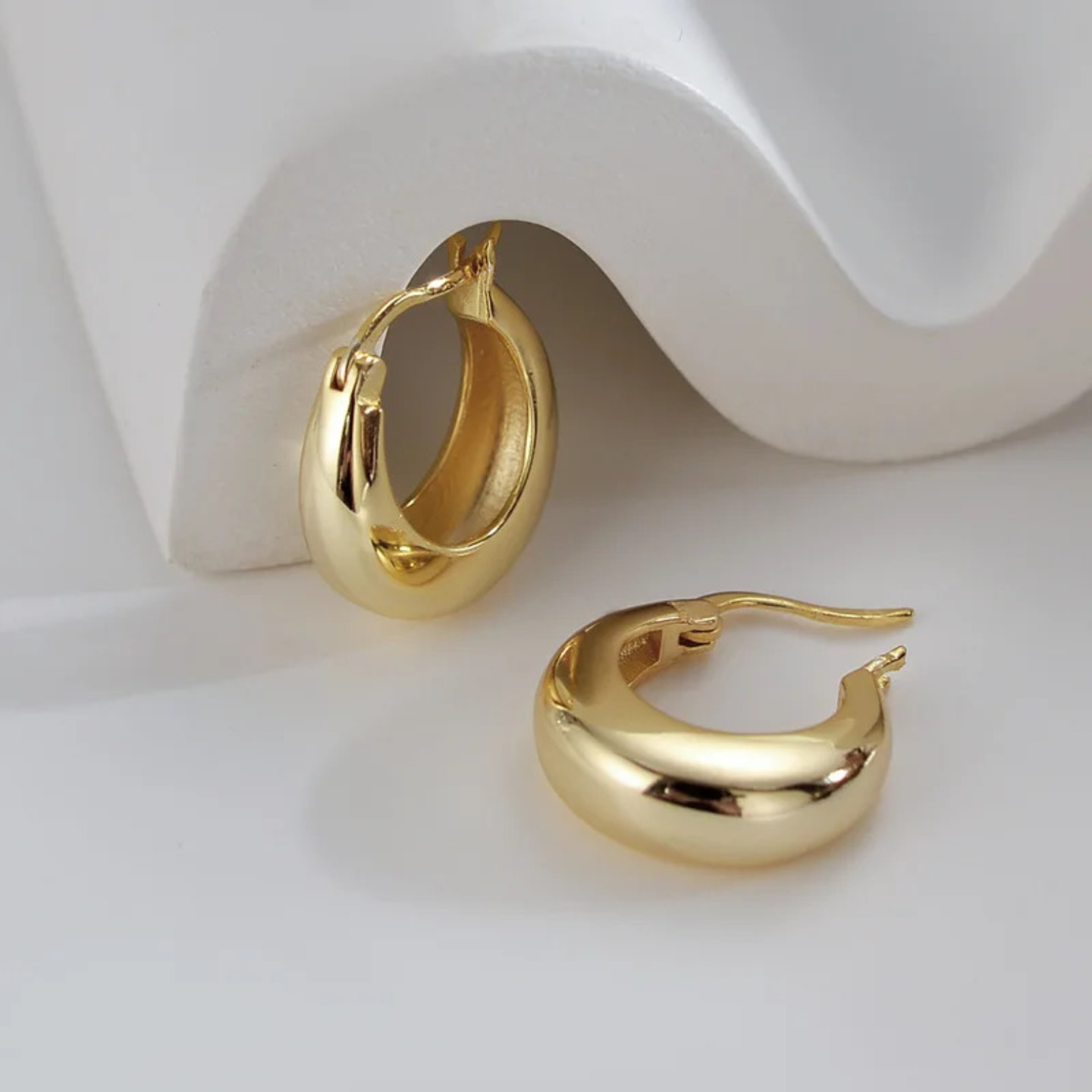 Round Thick Golden Huggie Hoops Earring