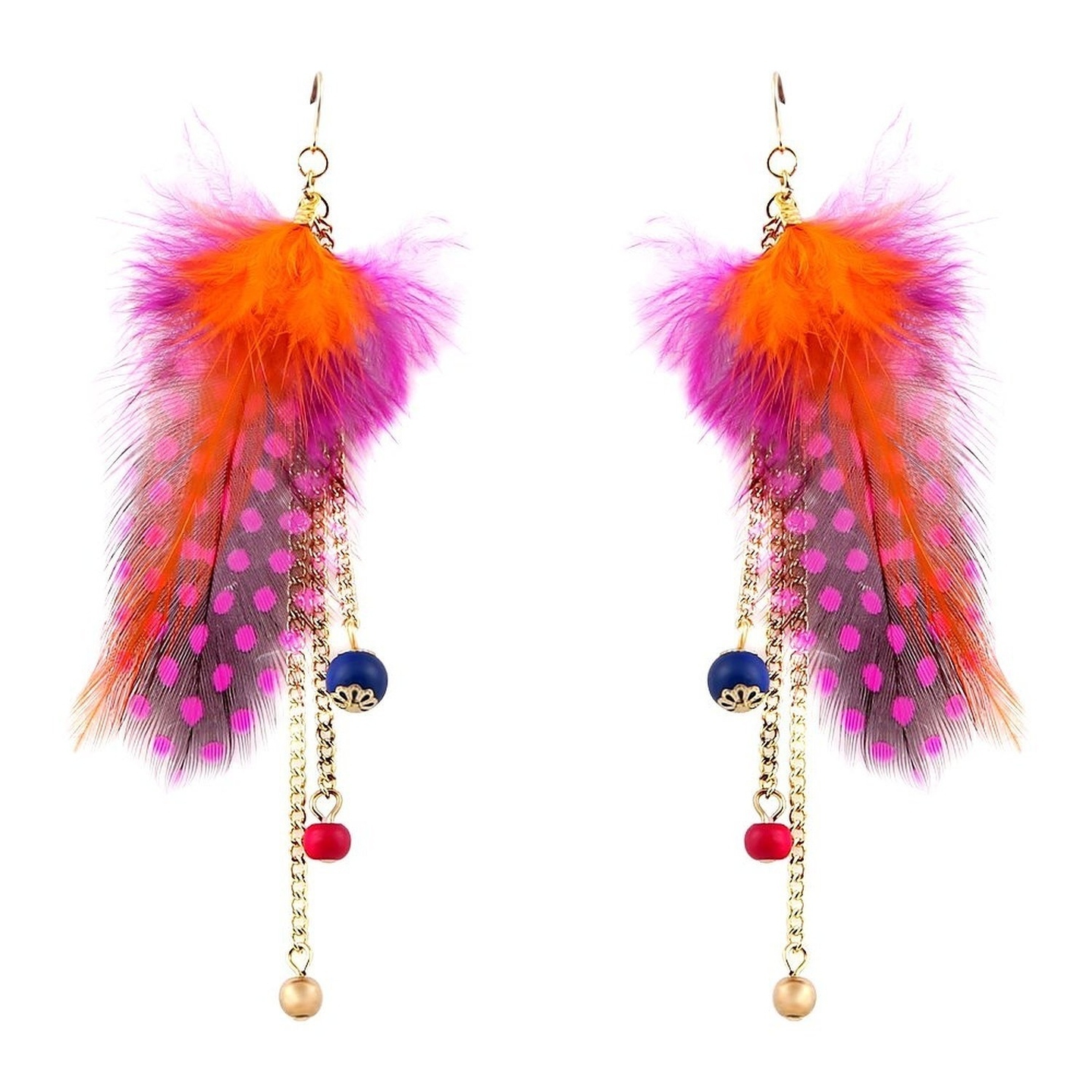 Ashiana Orange and Pink Feather with Gold Tassel Earrings