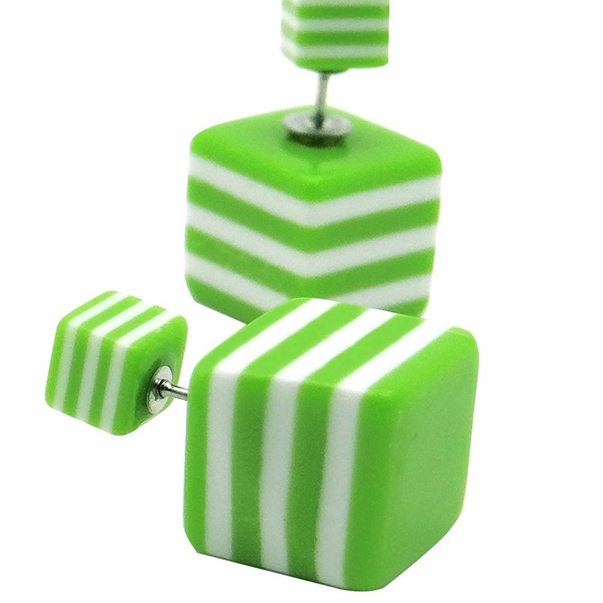 Ashiana Green Stripes Cube double-side Earrings