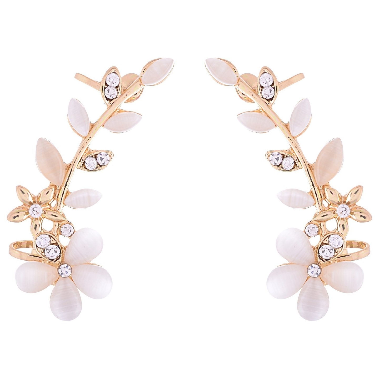 NEW! Elegant opal rhinestone flower ear clip ear cuff (pair)