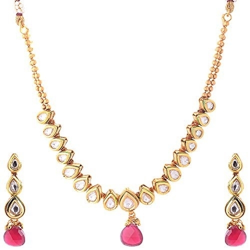 Ashiana Single line kundan necklace set