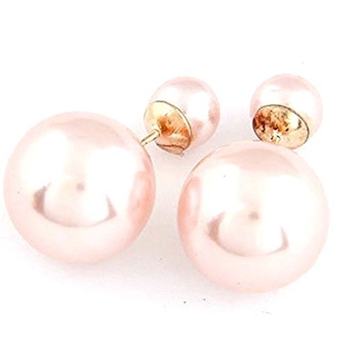 Ashiana Emma Watson inspired Double-Sided Pearl Stud earrings - light pink
