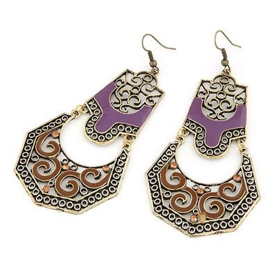 Ashiana Vintage purple and brown bronze long earrings