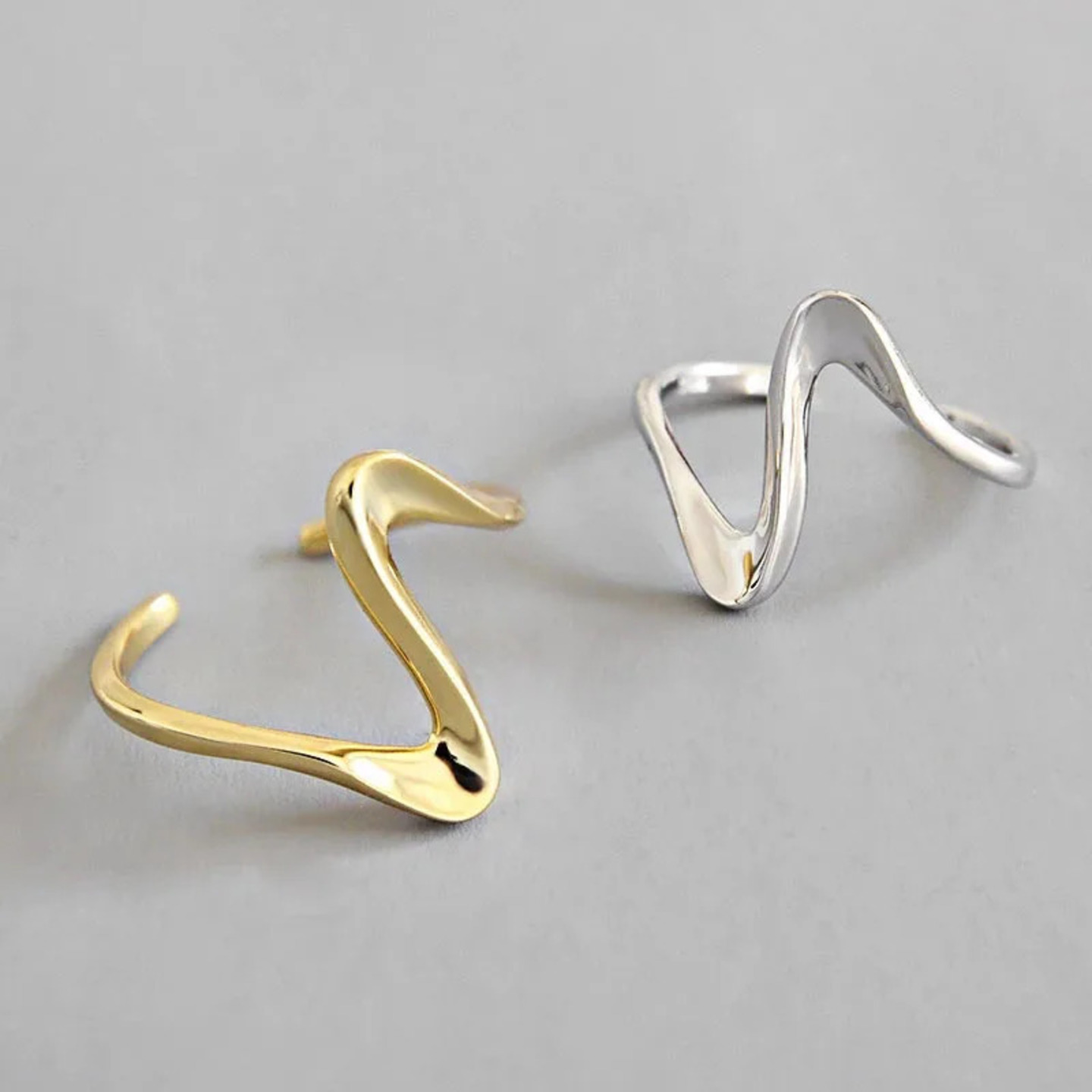 Sterling Silver Gold Wave Ring