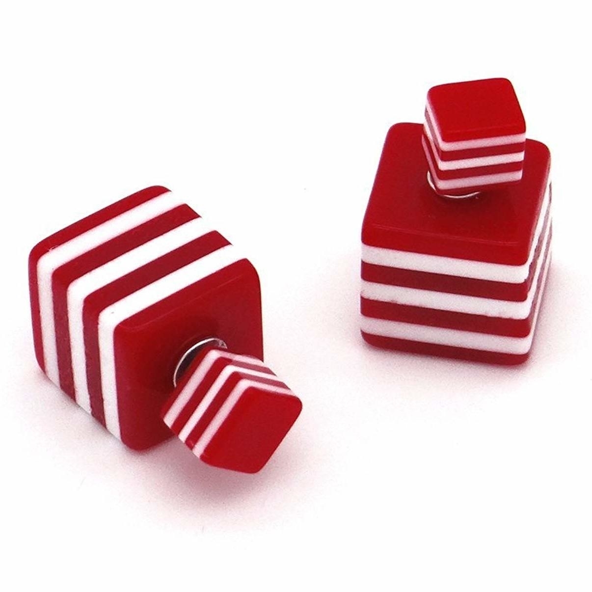 Ashiana Red Stripes Cube double side Earrings