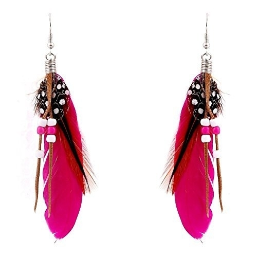 Ashiana Delicate Pink Feather and beads tassel Earrings